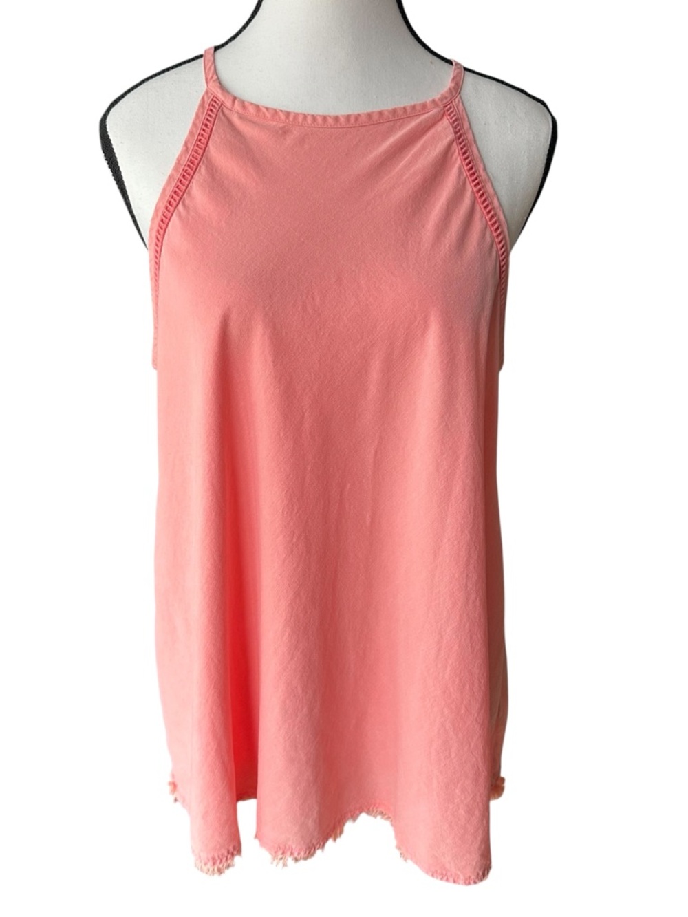 Cloth & Stone Tencel Halter Tank Top Fringe Hem Washed Coral Large‎